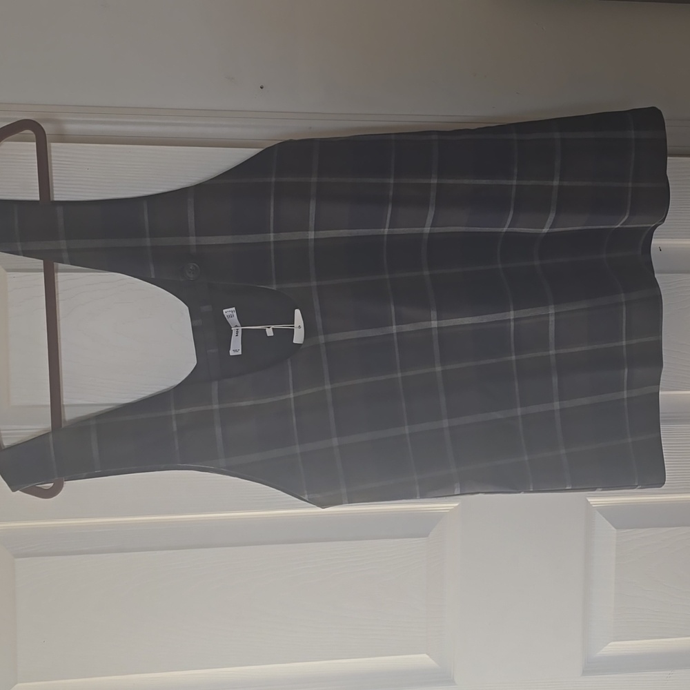 Mango Womens  Black and Gray Plaid Vest